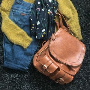 Madison West brn vegan leather backpack